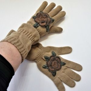 UNIQUE VIRGIN WOOL BEIGE KNITTED LONG GLOVES GIFT